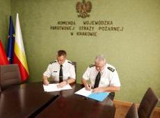 Podpisanie porozumienia pomiędzy Szkołą Aspirantów PSP w Krakowie oraz  Komendą Wojewódzką PSP w Krakowie.